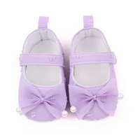 Baby Girls Bowknot Flats Soft Sole Non-slip Princess Wedding Dress Walking Shoes for Newborn Infant Toddler 3-11M 6