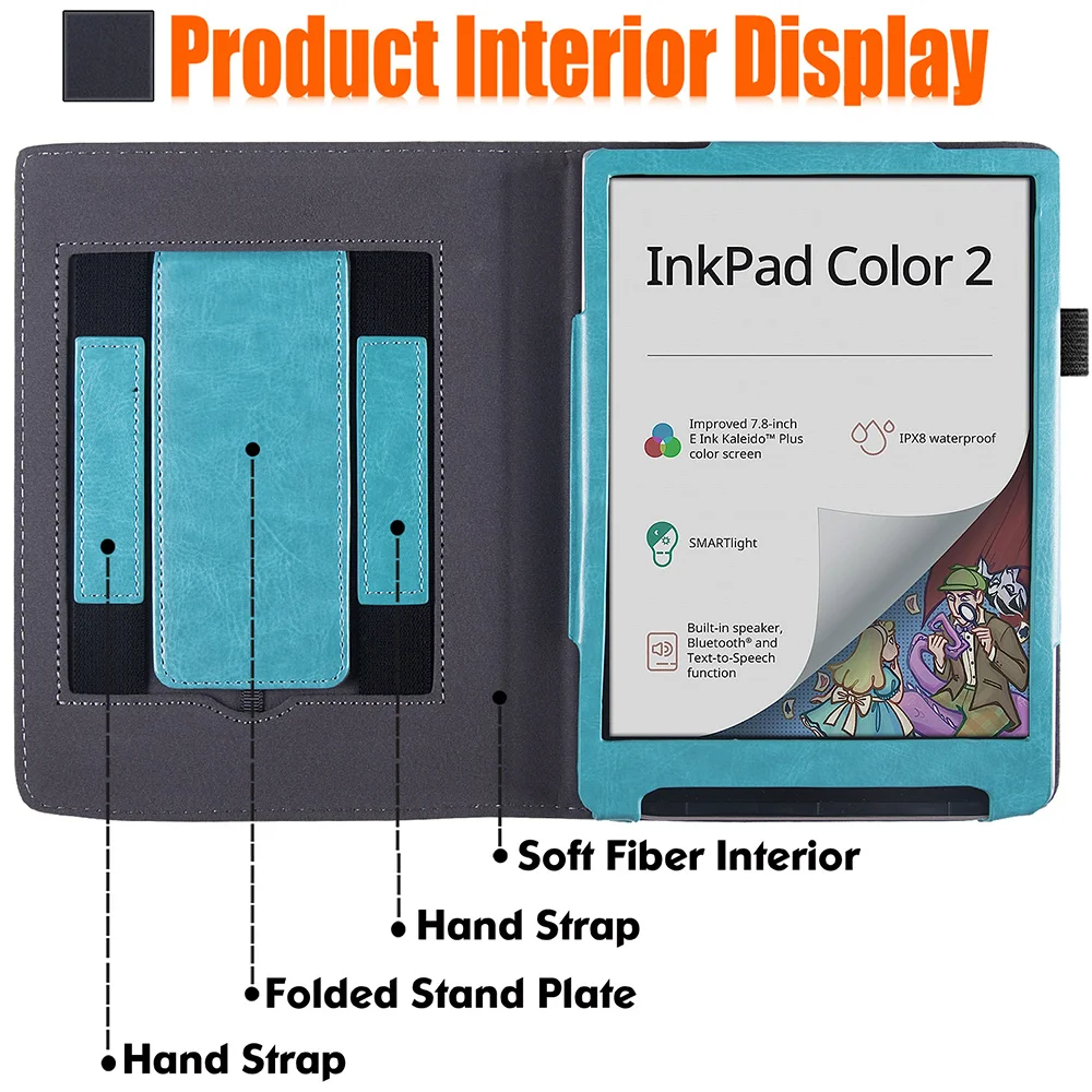 Pocketbook Inkpad Color Estojo com Suporte-manga de Couro pu Capa com Duas Alças de Mão Sono e Vigília Automáticos Cores - Imagem 4