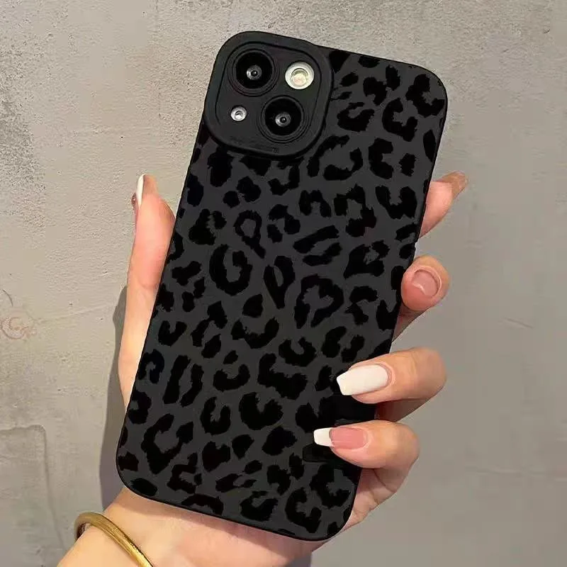 Sleek Black Leopard Print Matte Anti-Drop Phone Case - Perfect Gift