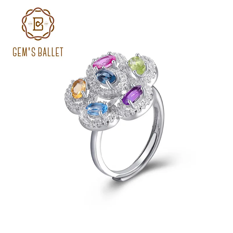 

GEM'S BALLET Captivating Color Flower Ring Natural Amethyst Peridot Citrine Gemstone Rings in 925 Sterling Silver Gift For Her