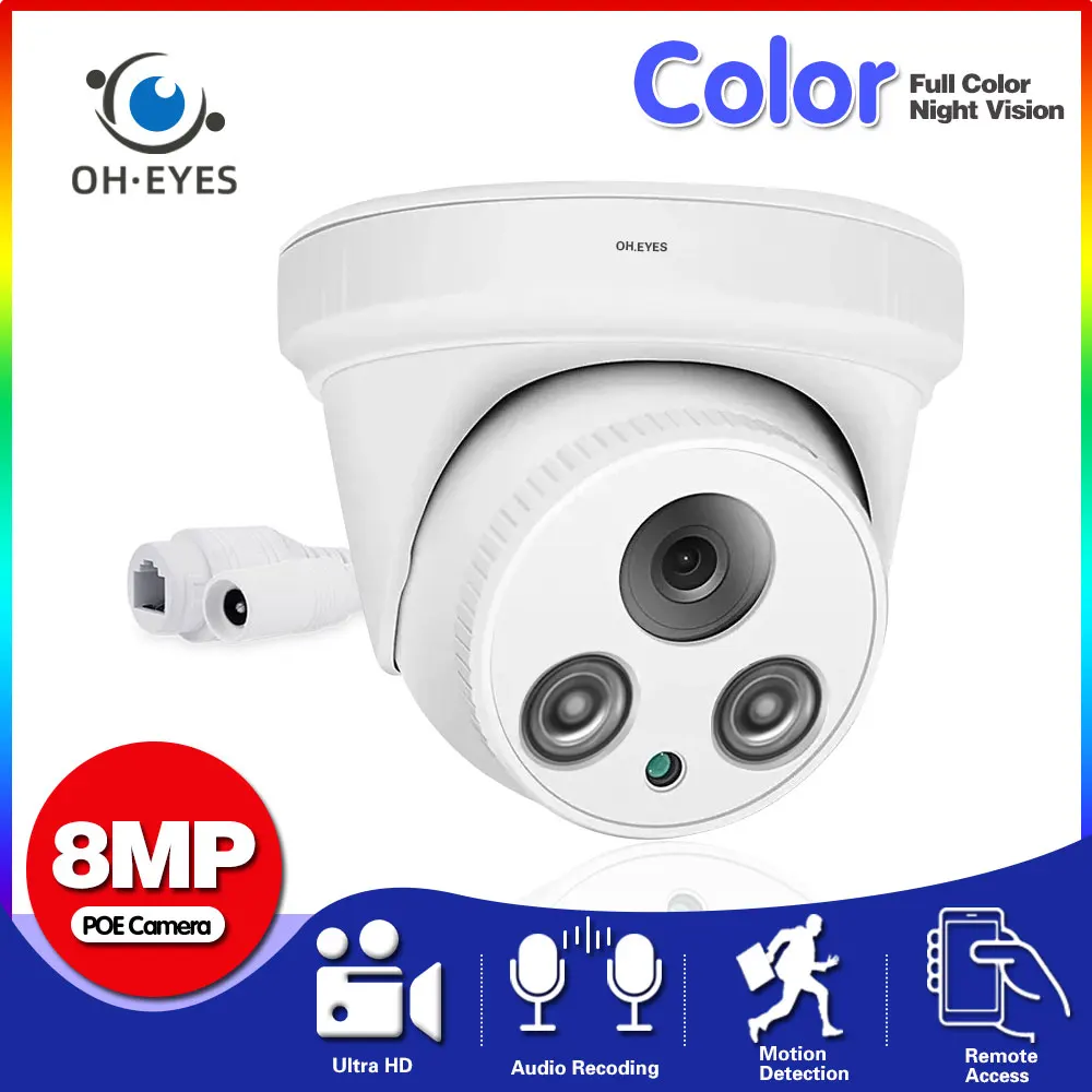 4K 8Mp Poe Biztonsági Kamera Kültéri Beltéri Otthoni Cctv Ip Dome Videó ...