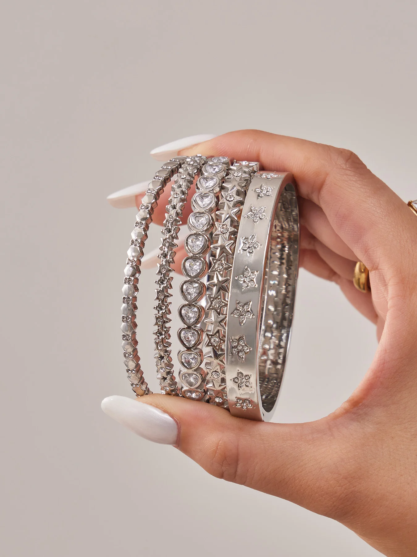 Riesenrad-Armband aus Edelstahl für Damen, dünnes Armband mit Zirkonia, PVD-vergoldet, anlaufgeschützt, Handgelenkschmuck – Detail 13