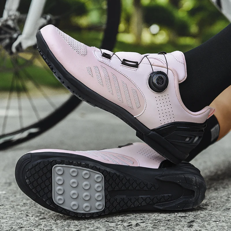 Mtb Cycling Shoes Woman Flat Pedal Shoes Bicycle Footwear Road Speed Cycling Sneaker Spd Cleat Shoe with Mountain Bike Shoe pink