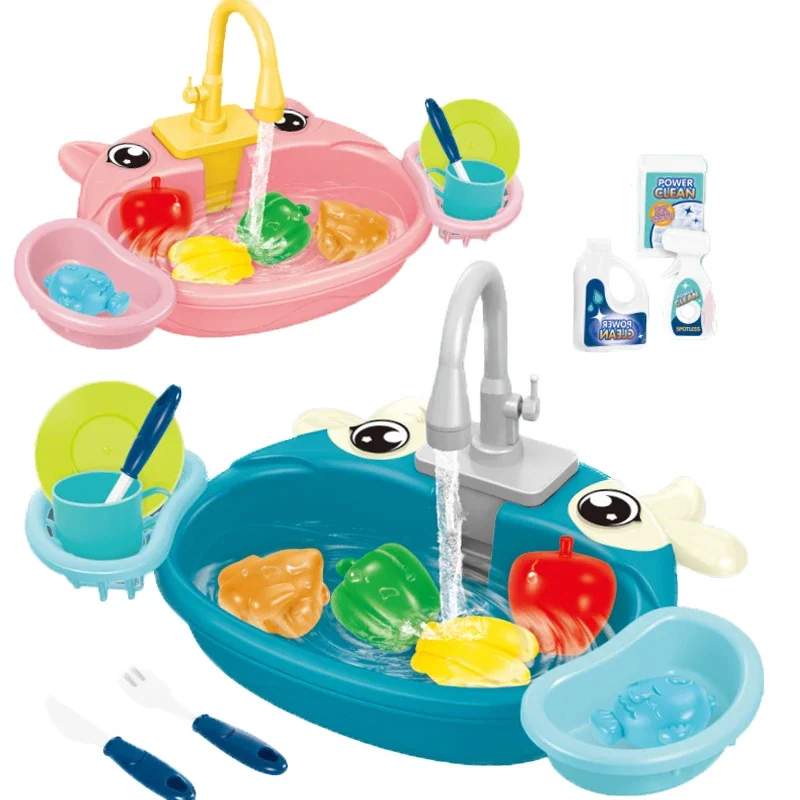 Kids Mini Sink Kitchen Toy Set Dishwashing Simulated Educational Play House Games Sink Set Children Christmas Gift Kitchen Toys
