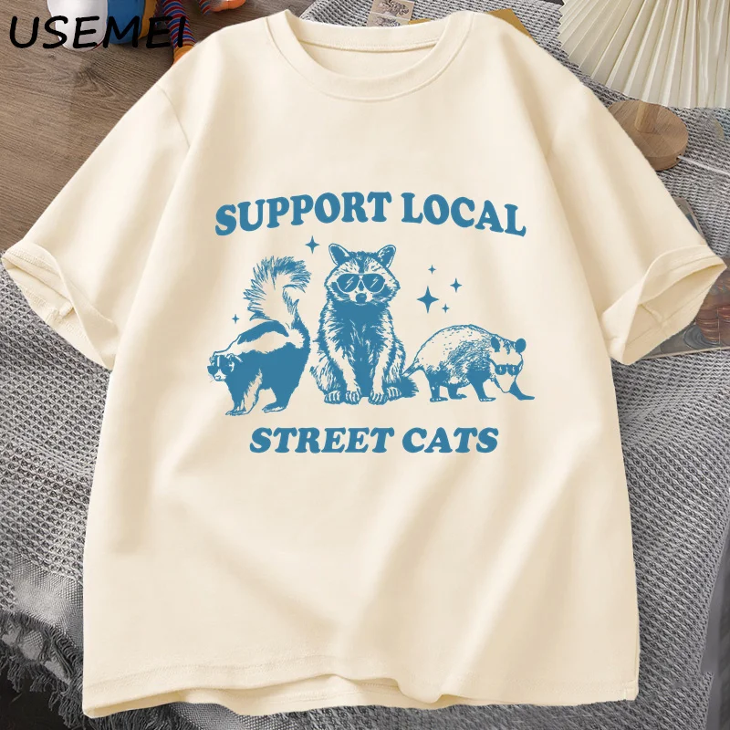 Support Your Local Street Cats Retro T Shirt Funny Raccoon T-Shirt - Main Image