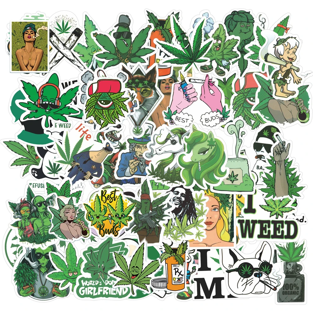 10/30/50pcs Leaves Weed Smoking Funny Characters Stickers Graffiti Decoration DIY Laptop Phone Notebook Guitar Cool Decals Pack