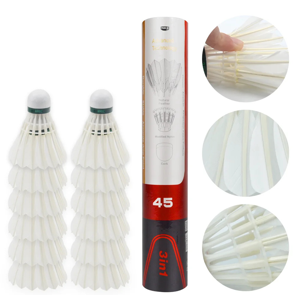 12Pcs Dmantis D45 3in1 Training Goose Feather Shuttlecocks Birdies