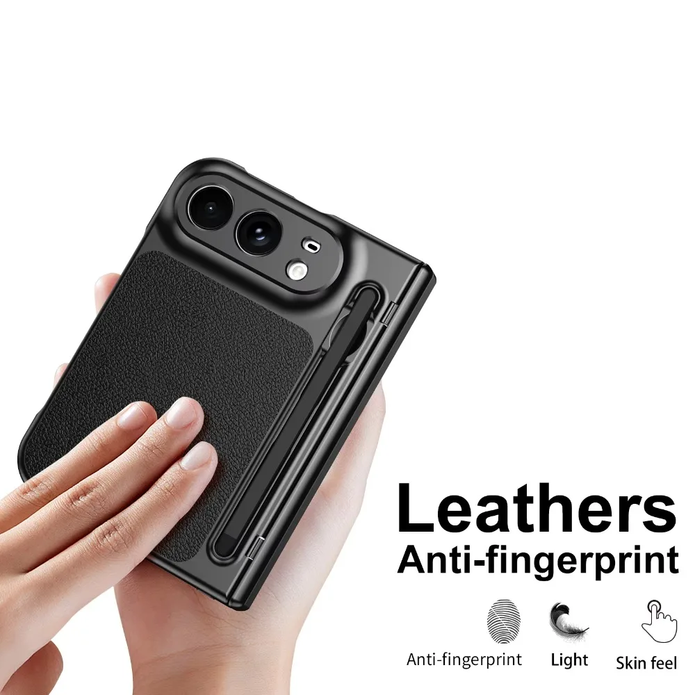 Leather Phone Case with Hinge Protection & Built-in Screen Protector