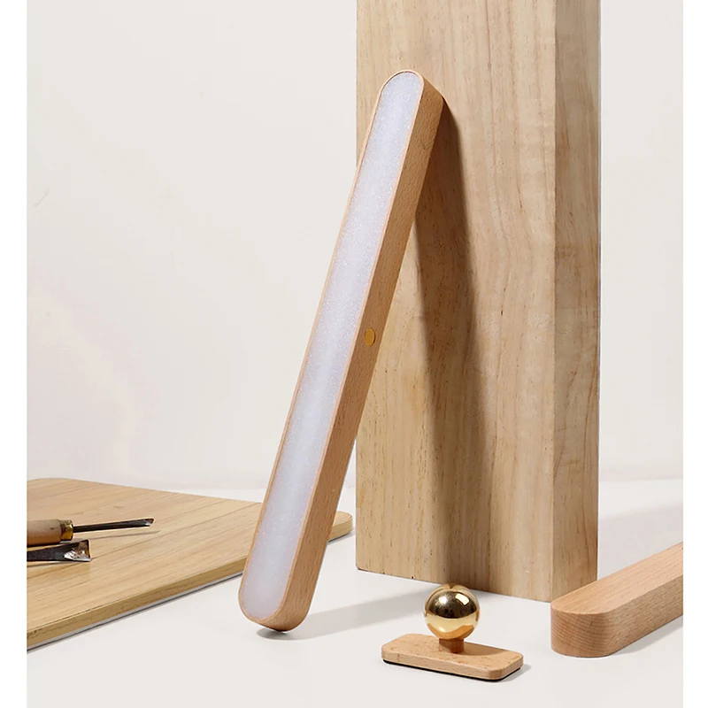 360 Degree Wooden LED Wall Night Lamp Makeup Mirror Front Fill Light Magnetic Detachable Rechargeable For Bedroom Living Room