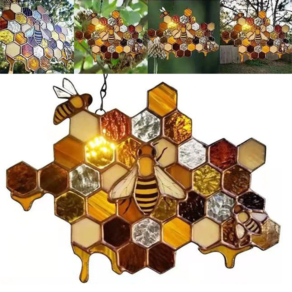 

Bee Mosaic Wall Hanging Ornament/Bee Decoration Home Decorative Garden Pendant Dyed Acrylic Board Pendant Gifts Decor
