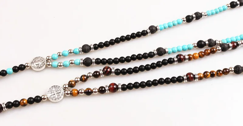 6mm Black Bead Tiger's eye Natural stone Long Necklace For Men
