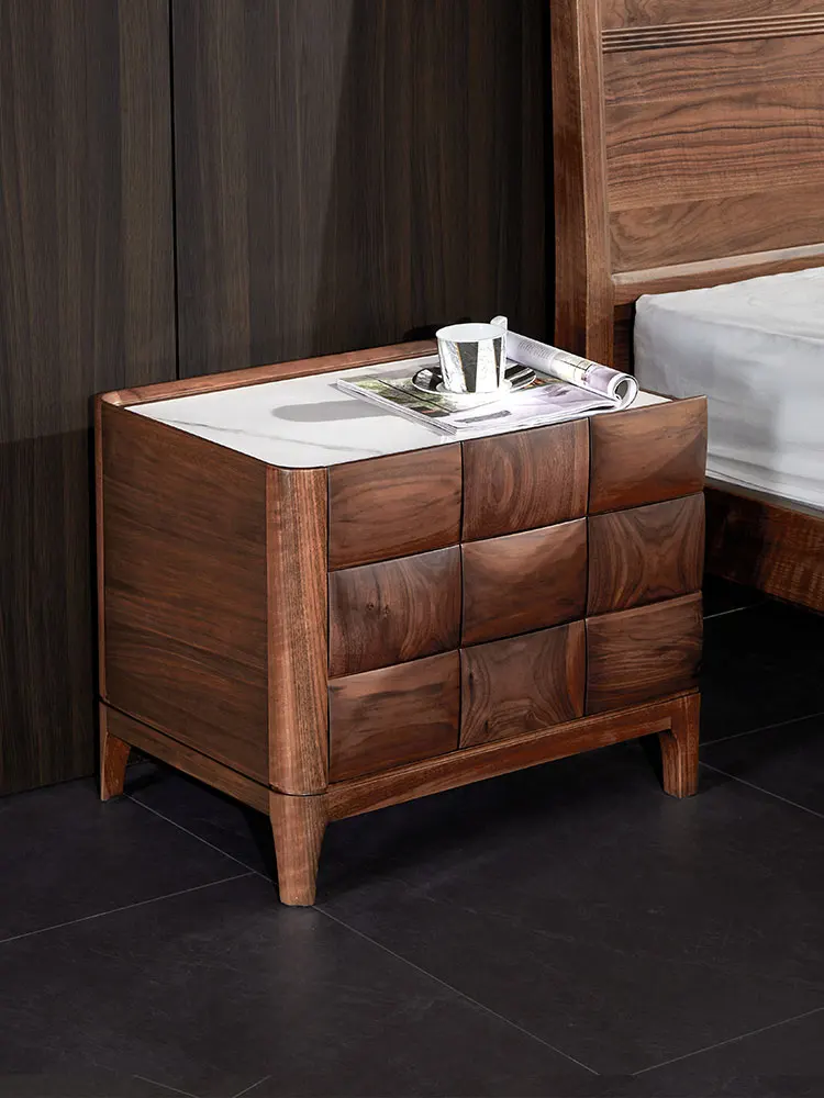 

Прикроватный столик из черного ореха Северной Америки, роскошный шкаф для хранения в итальянском стиле, тумбочка для спальни с каменной тарелкой