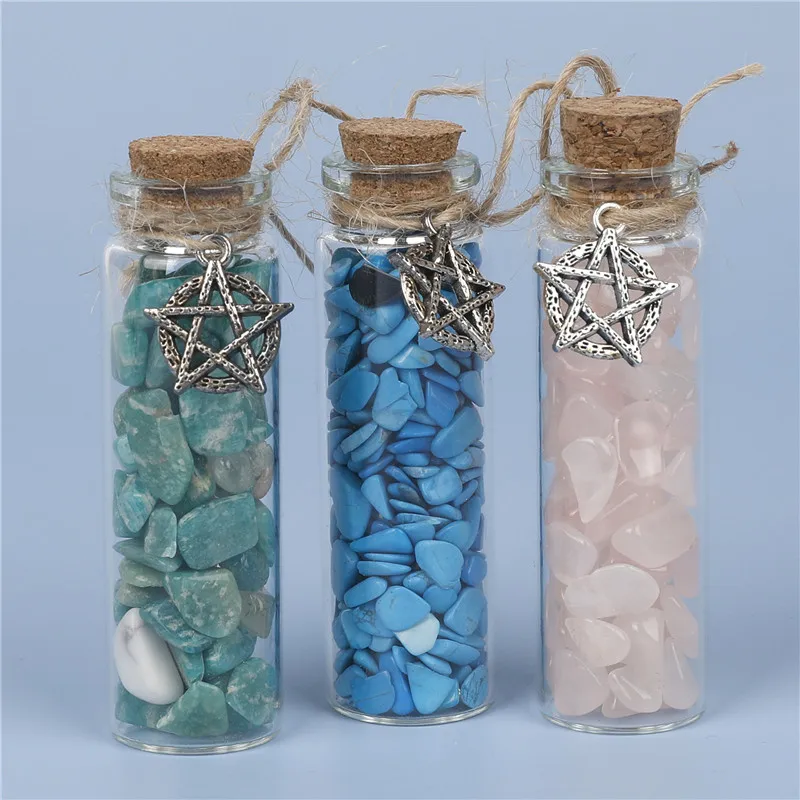 Healing Natural Chips Crystals Wishing Bottle Mini Small Ore Stone Glass Drifting Bottles Lucky Raw Mineral Specimen Home Decor