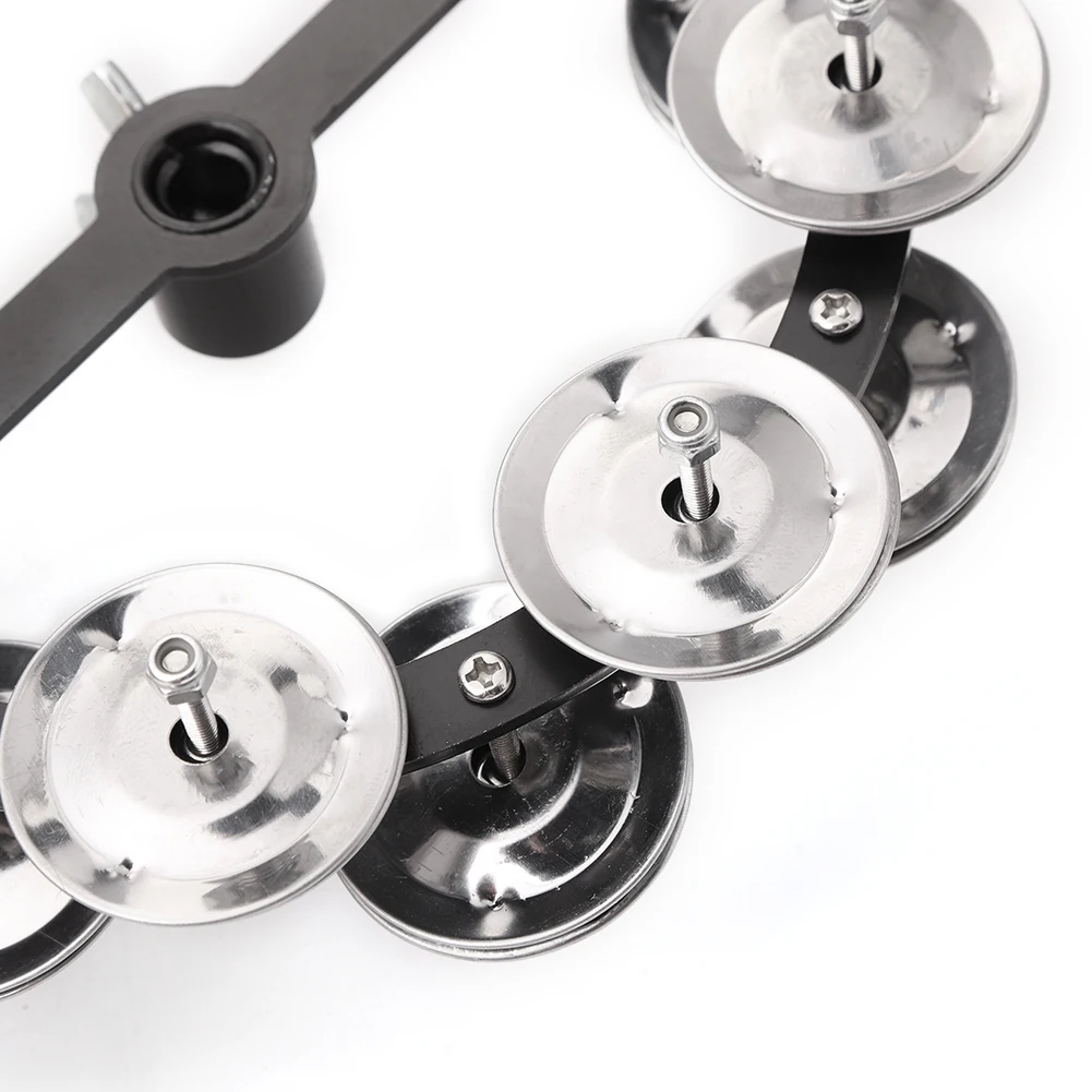 Portable Hi-hat Tambourine Iron Steel Professional Drum Cymbals Hi Hat Tambourine Steel Bells with Row Jingles