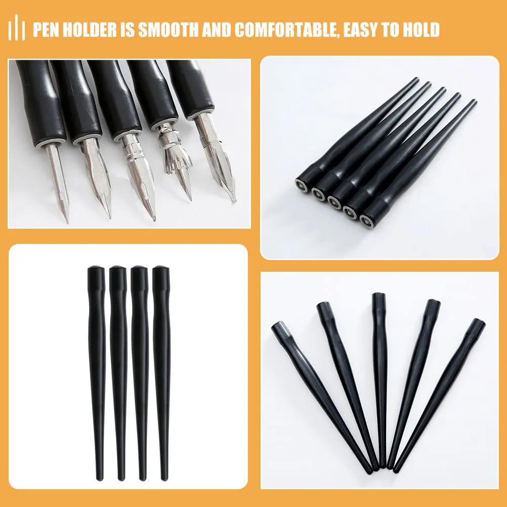 15Pcs 검은 색 플라스틱 서예 펜 홀더 전문 딥 펜 펜촉 홀더 쉬운 그립 부드러운 표면 가벼운 휴대용 드로잉