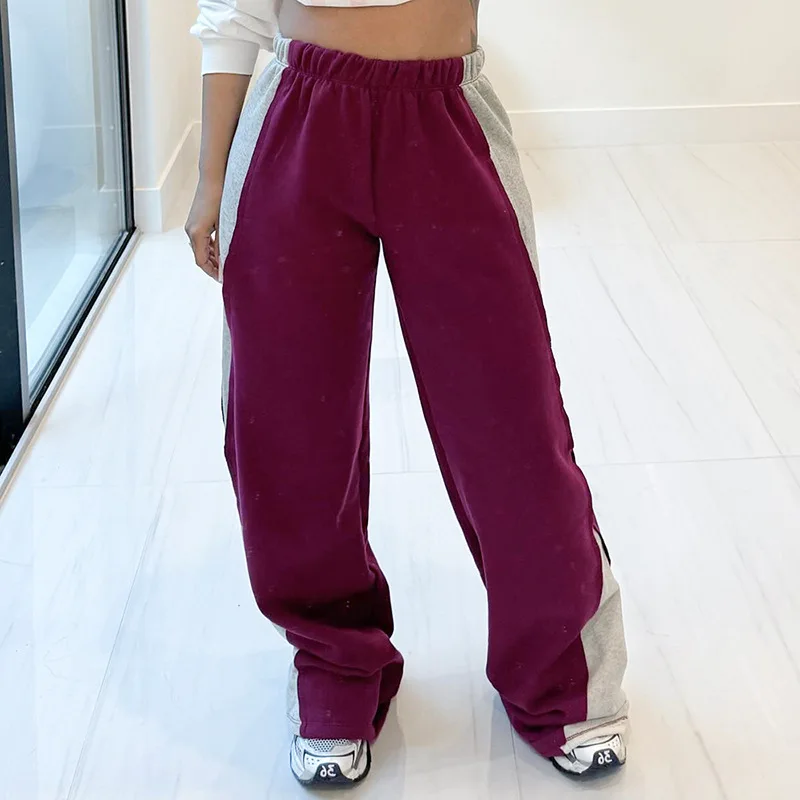 Color Patchwork Loose Casual Pants Women Streetwear 2023 Autumn Winter New Fashion Elastic Waist Straight Sweatpants Joggers