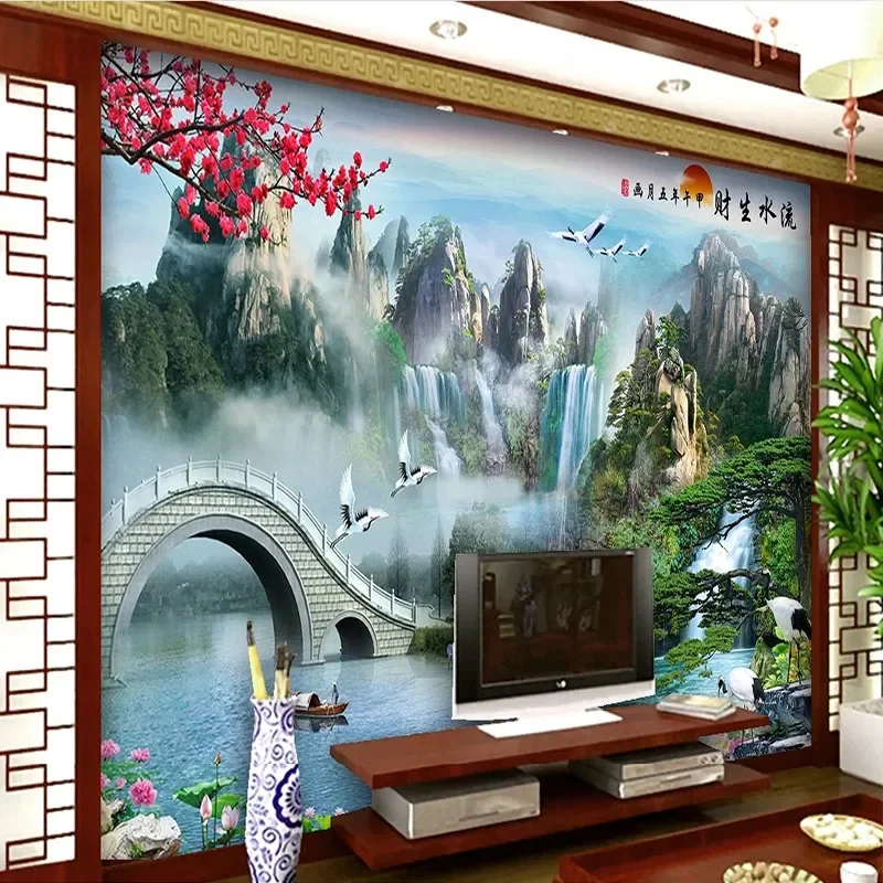 Custom Mural Scenic Plum Blossom Mountain Water-Style TV Wallpaper For Bedroom Wall For Living Room Home Decor Poster Tapety Art polyurethane coupling buffer pad red t shaped plum blossom hexagonal water pump wheel pad rubber elastic block