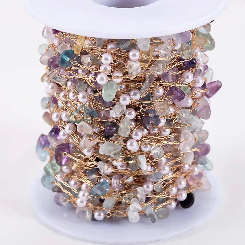 0,5 M 1 M Bunte Unregelmäßige Stein Halskette Kette Imitierte Perle Kupfer Ketten für DIY Urlaub Halskette Schmuck Machen Großhandel – Detail 2