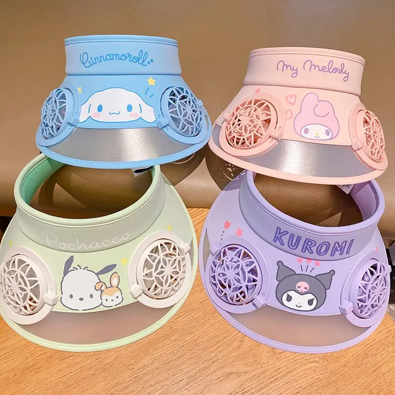 시나모롤 헬로 키티 애니메이션 카와이 산리오 선풍기 모자 자외선 차단 귀여운 쿠로미 USB 충전식 어린이 선캡 쿨러, 어린이 장난감