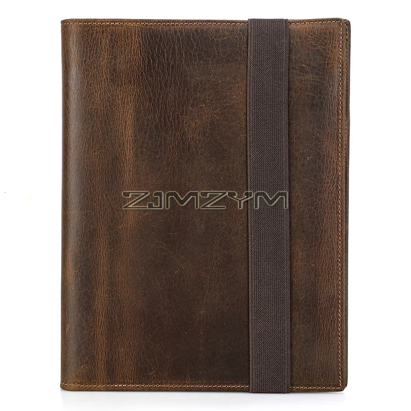 Vintage Crazy Horse Leather Notebook Portfolio For iPad Mini Case A5 Book Travel File Folder Office School Stationery Supply