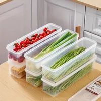 Conteneurs de stockage des aliments rectangulaires longs, boîtes de rangement de réfrigérateur réutilisables en plastique, accessoires de cuisine 4 pièces 1