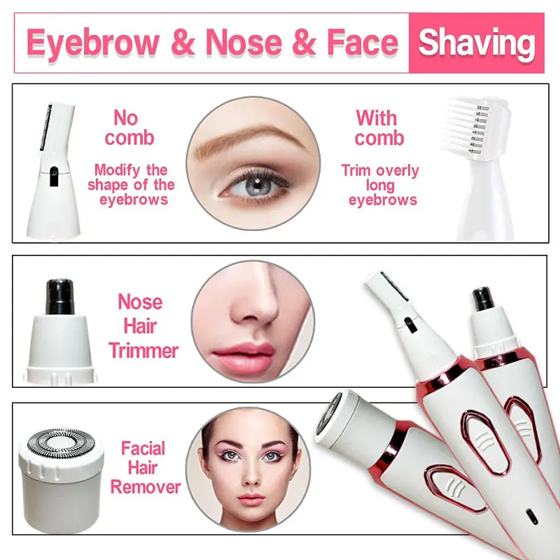 4 in 1 Electric Razor for Women Shaver Lady Shaver Body Hair Trimmer for Armpit Bikini Arm Leg Face Mustache Portable Painless 2