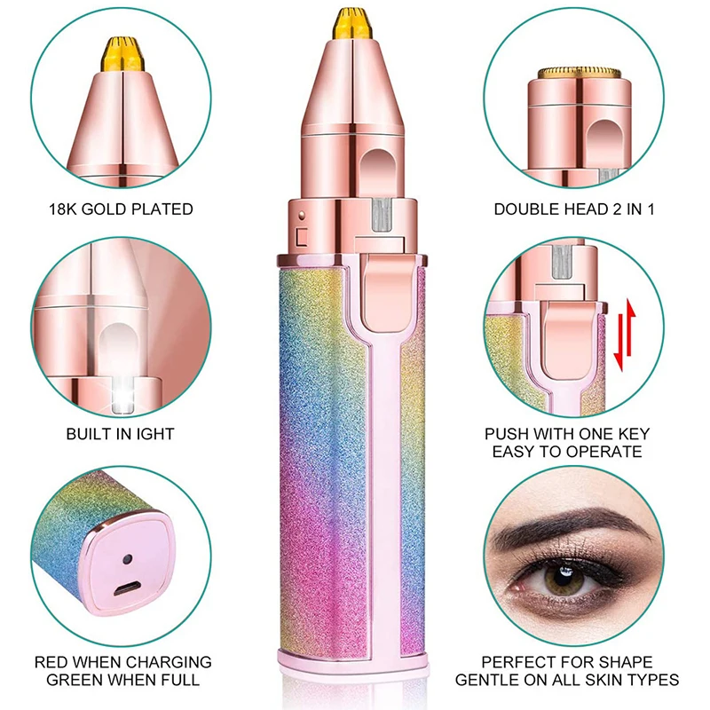 2 in 1 Rechargeable Electric Eyebrow Trimmer Lady Shaver Women Epilator Facial Hair Remover Pen Size Female Hair Shaving Razor 2