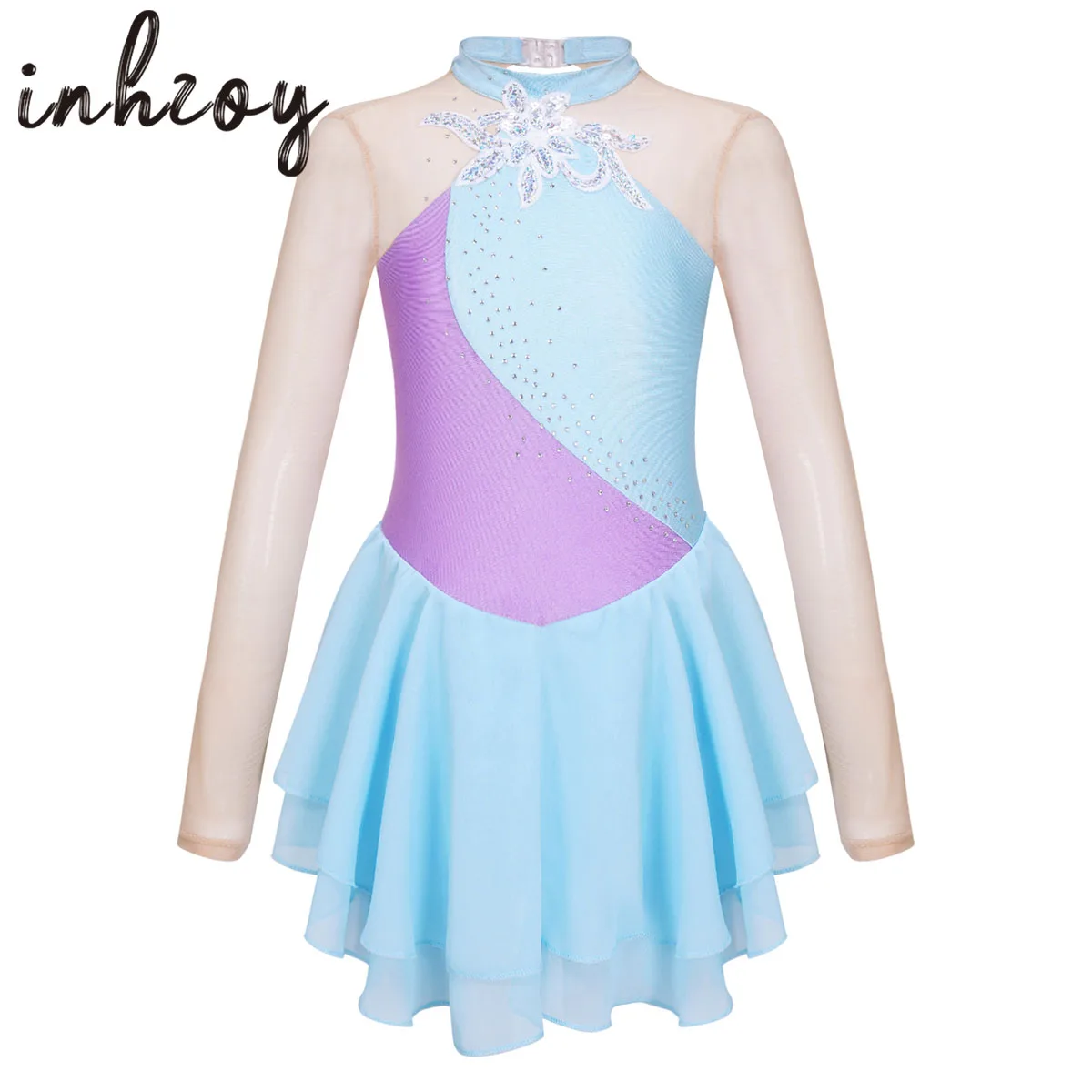 

Sequin Floral Ballet Dance Gymnastics Leotard Dress Long Sleeves Ballroom Competition Figure Ice Skating Dress Dancewear