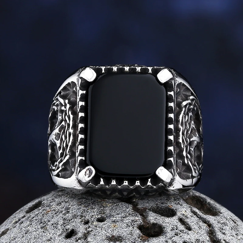 Vnox Gothic Signet Rings For Men, Punk Black Stone Pinky Ring,Gold Color Stainless Steel Chunky Boys Teens Fraternal Jewelry Size 7 17271020