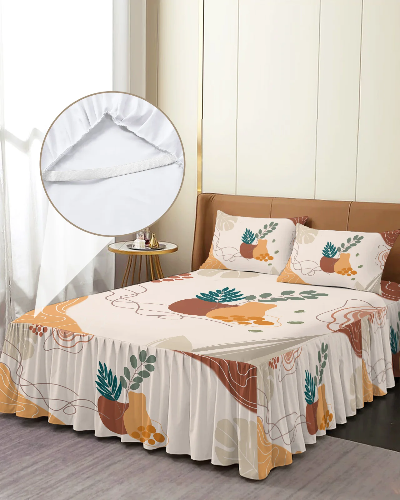 

Retro Medieval Abstract Art Bed Skirt Elastic Fitted Bedspread With Pillowcases Mattress Cover Bedding Set Bed Sheet