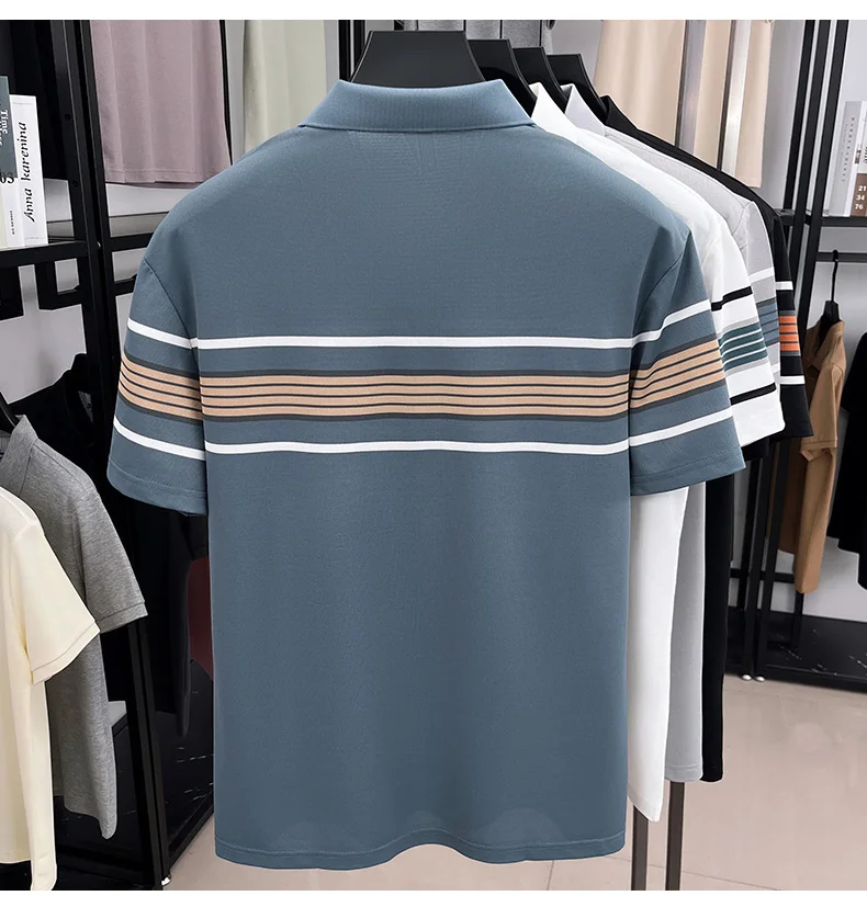 High end brand striped short sleeve polo shirt fashion exquisite letter embossed lapel casual comfortable breathable men T-shirt 16 S142e4d0339d14eb5abe109d1ec28d850F