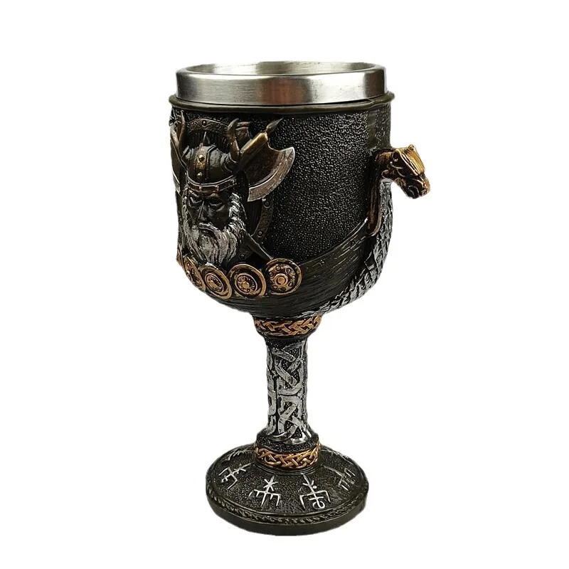1pc Medieval retro Norse mythology Viking goddess stainless steel resin high footed cup Viking pirate bar beer cup