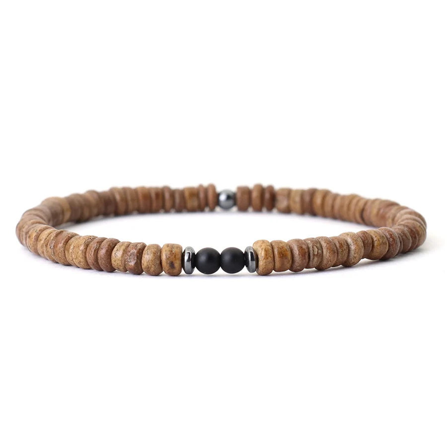 Noter Neue 4mm Männer Natürliche Kokosnuss Perlen Armband Vintage Meditation Holz Armband Healing Armband Tiger Augen Stein Pulsera homme – Detail 10