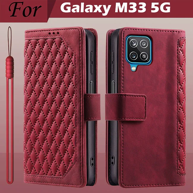 Shockproof Flip Leather Wallet Phone Case, Compatible with Samsung Galaxy M33 5G