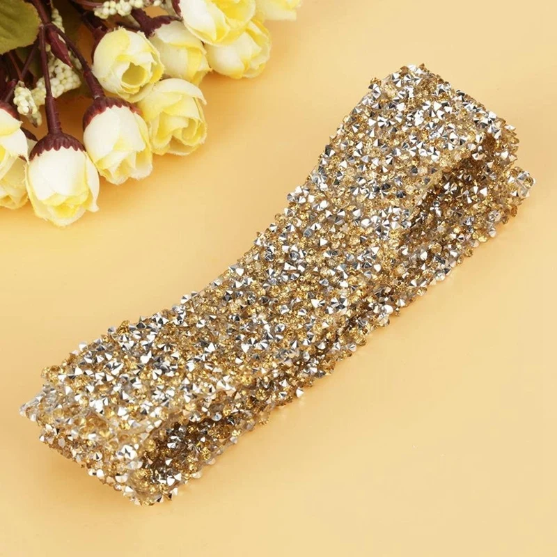 다이아몬드 메쉬 벨트, 반짝이는 크리스탈 라인스톤 리본, 웨딩 장식, 폭 3cm, 길이 90cm, 1 롤