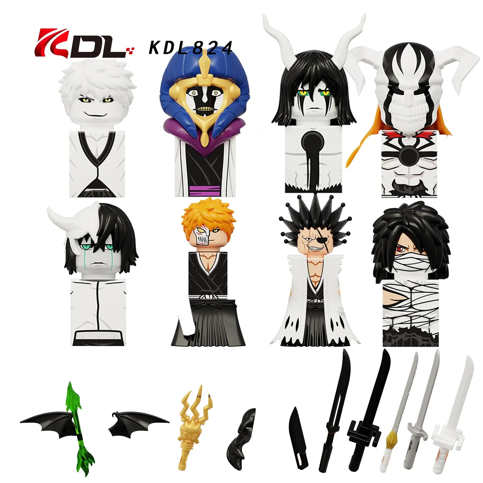 

KDL824 Bleach Action Anime Minifigures Building Blocks Kurosaki Ichigo Ulquiorra Cifer Multiple Weapon Accessories