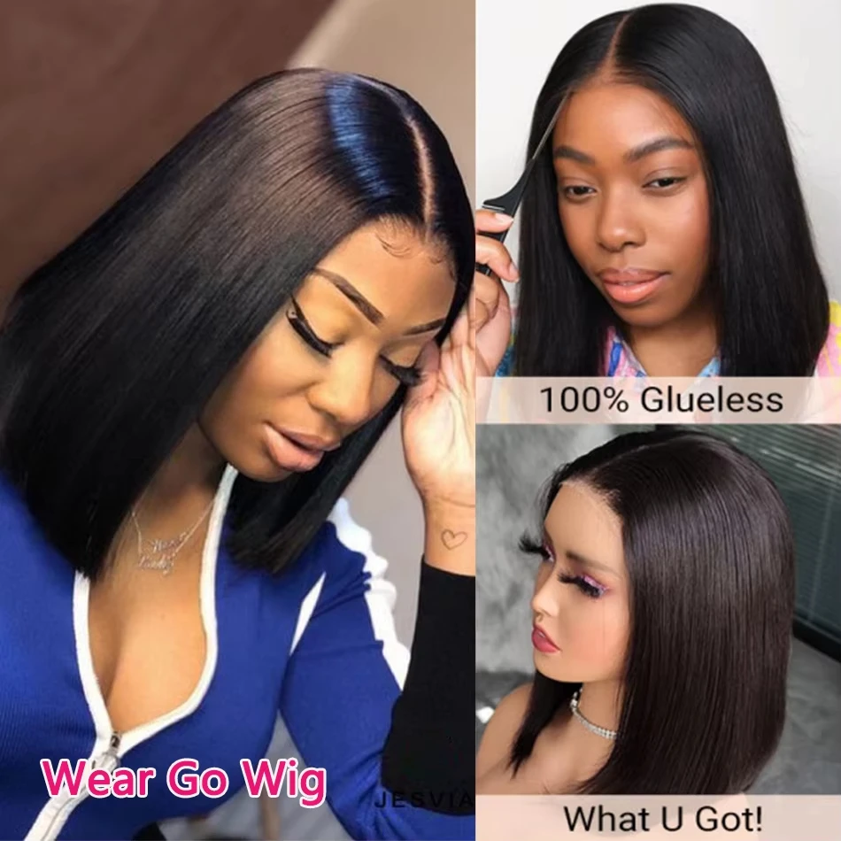 Wear And Go 13x4 Straight Bob Lace Front Wigs For Women Glueless Human Hair Wig Ready To Go Human Hair Wigs Pre Cut No Lace 180%