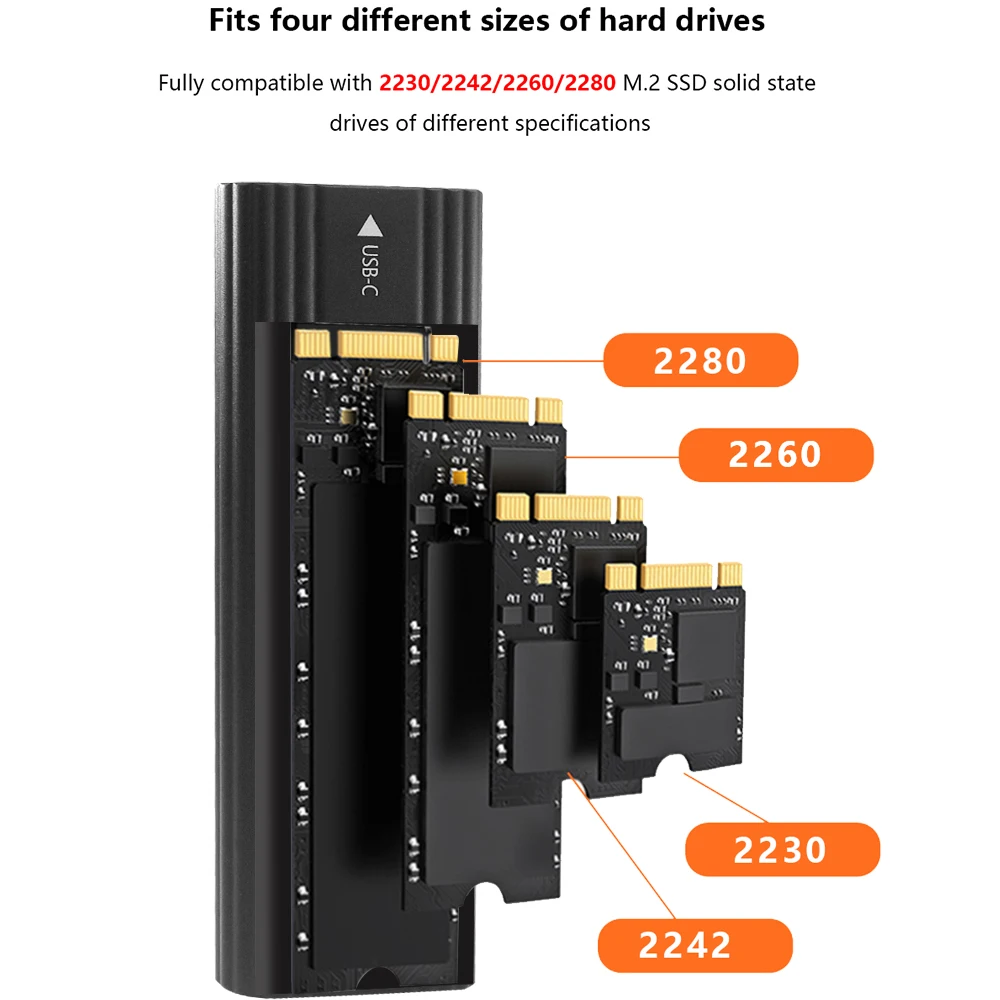 TISHRIC NVME Enclosure SSD External Case NVME NGFF Dual Protocol Compatible With 2230/2242/2260/2280 M.2 SSD Solid State