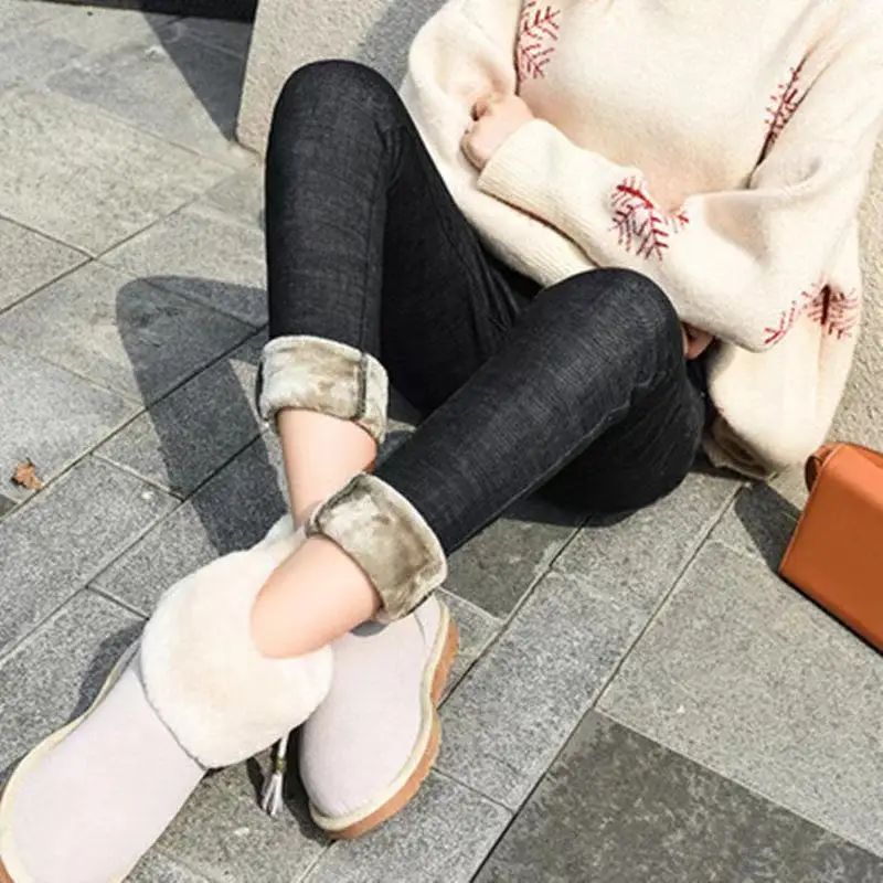 Women's Autumn Winter New Fashion Elegant Solid Color Zipper Button High Waist Elastic Casual Versatile Plush Thickened Jeans