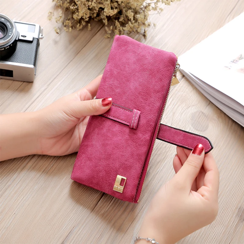 Women Wallet Coin Purse PU Two Fold Zipper Mobile Phone Design Card Holder