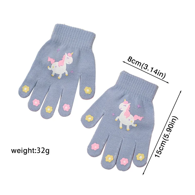 3-8 Years Kids Cartoon Gloves Cute Unicorn Winter Thick Warm Boy Girl Five Fingers Mittens Outdoor Windproof Student Gloves 6