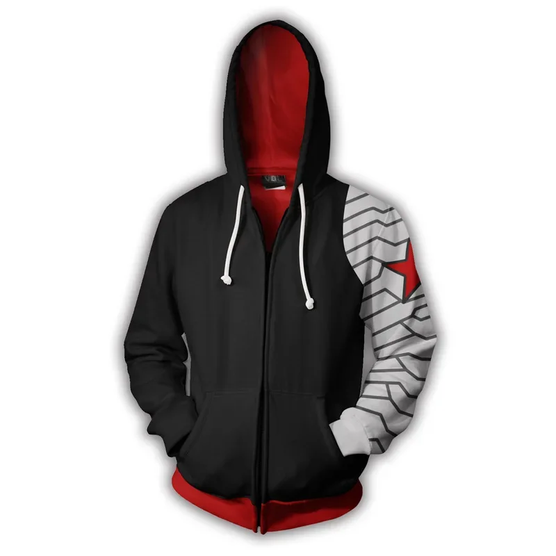 

Fans Wear Sweatshirts 3D Printed Hoodies Winter Soldier Zip Up Sweatshirt for Movie Fans