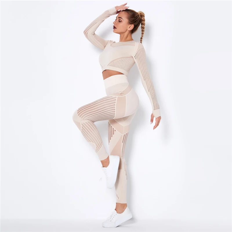 Hollow Out Seamless Yoga Set Sport Outfits Women Black Two 2 Piece Crop Top Bra Leggings Workout Gym suit Fitness Sport Sets