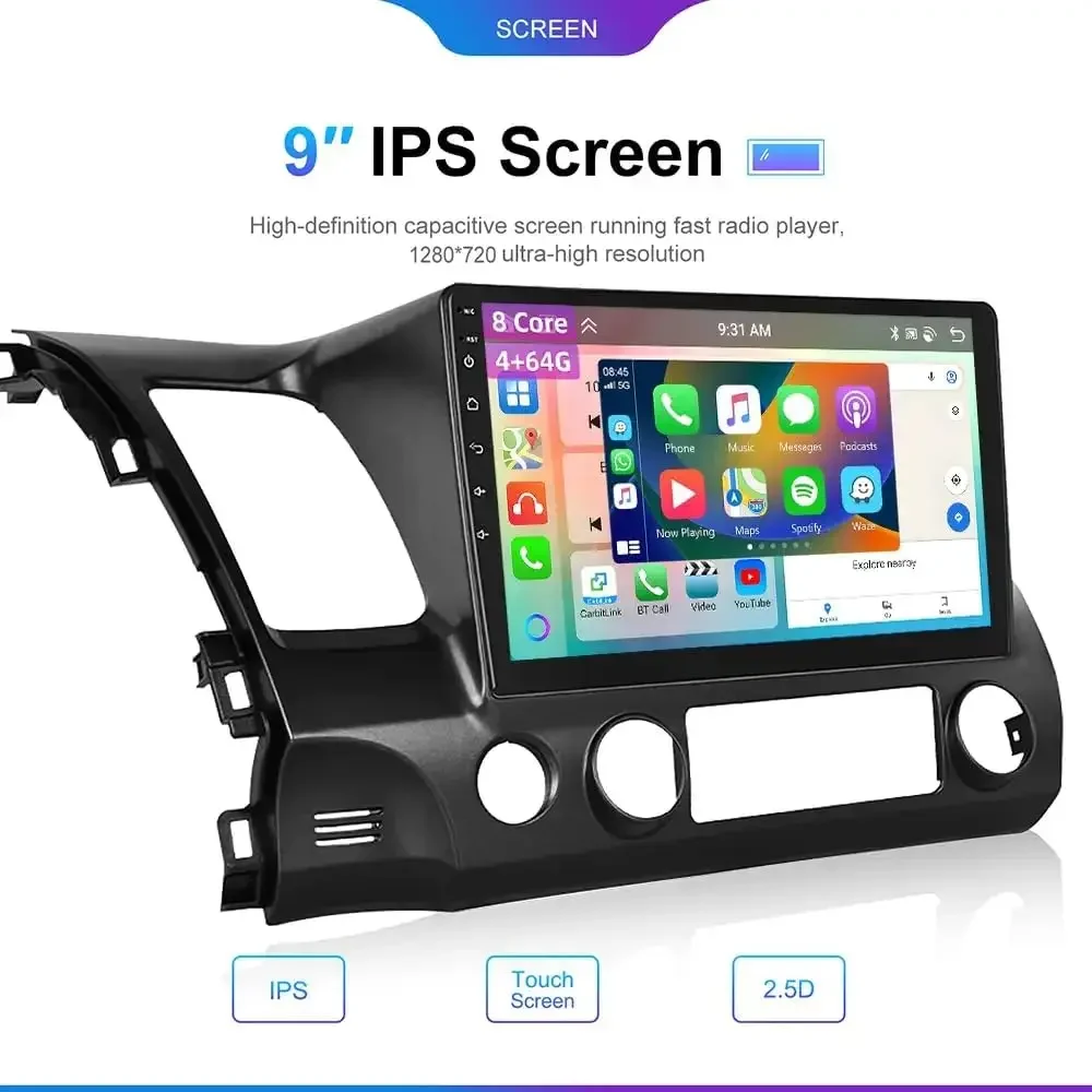 Android 13 Car Stereo Radio for Civic 2006-2011 with Carplay