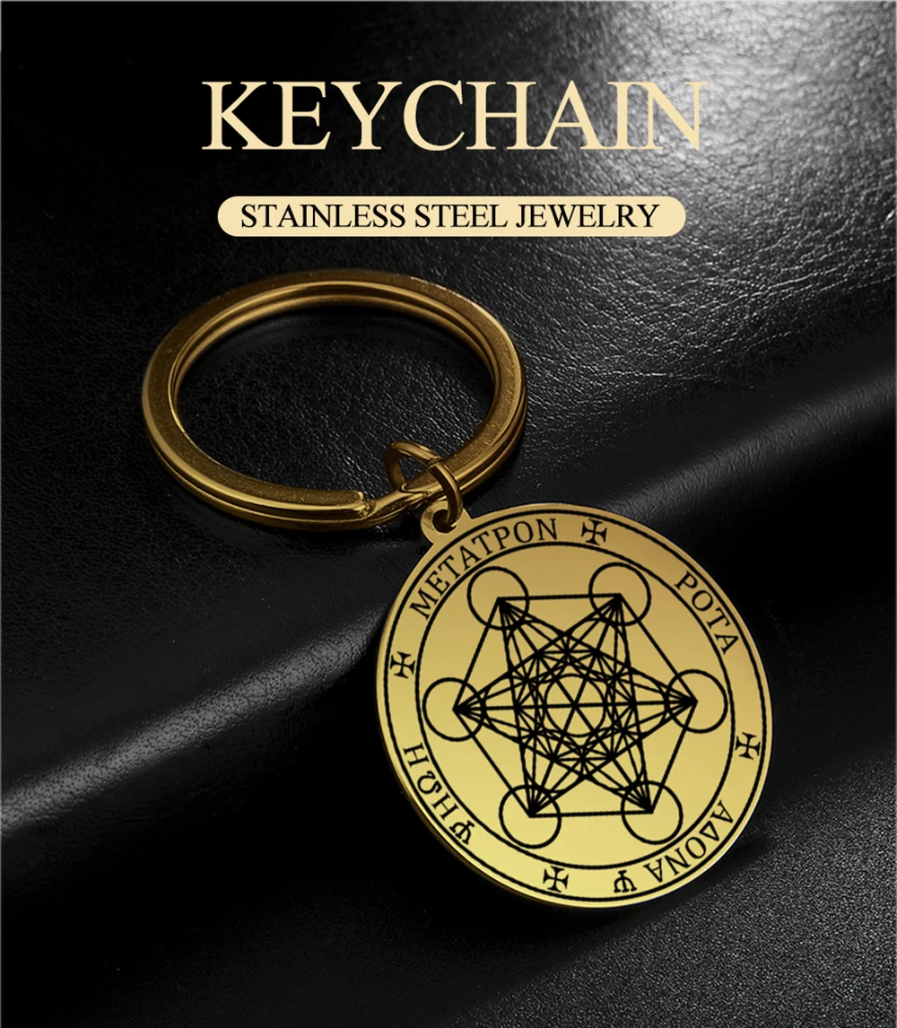 Dawapara Erzengel Siegel Talisman Schlüsselanhänger Metatron Hexerei Dreifachmond Pentagramm Anhänger Edelstahl Schmuck – Detail 1