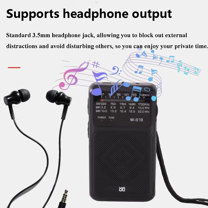 Mini Pocket DSP Radio HIgh Sensitivity FM AM SW Radios Receiver with LED Flashlight Loudspeaker 3.5mm Headphones Jack Rechargabl