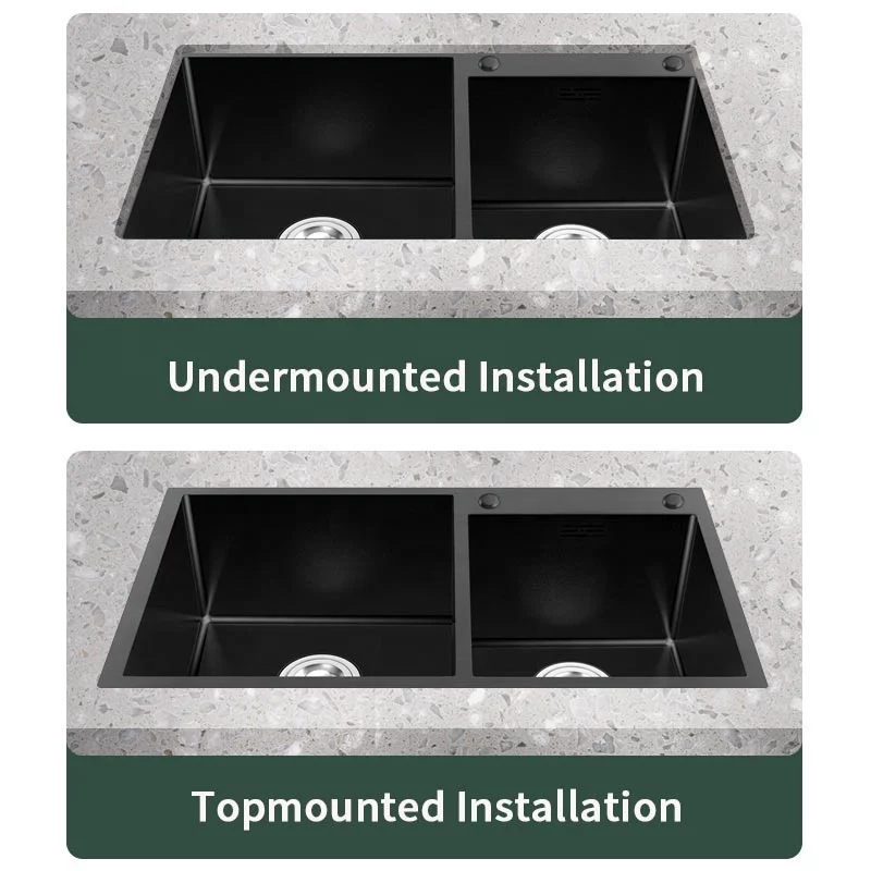 Kitchen Sink, Handmade 304 Stainless Steel Sink, Embedded Dual Pull-out Faucet, Nano Silver Ceramic Coating