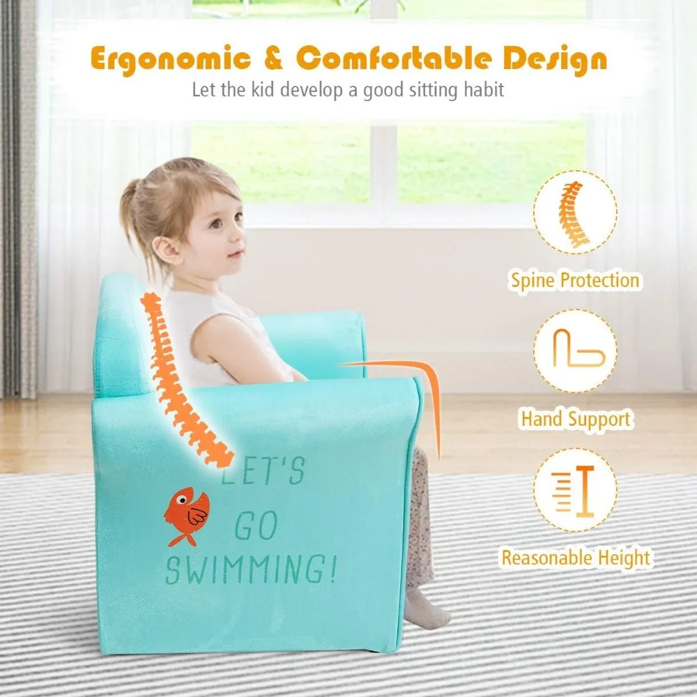 Children's Sofa Armrest Chair with Pattern, Toddler Furniture w/Sturdy Wood Construction, Preschool 4