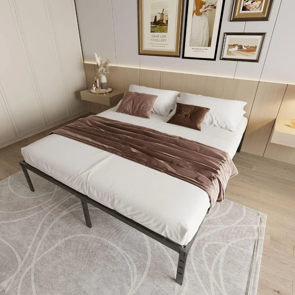 

Metal King Size Bed Frame - 16 Inch Tall Black Basic Steel Slats Platform, Easy Assembly Heavy Duty Noise Free Bedframes