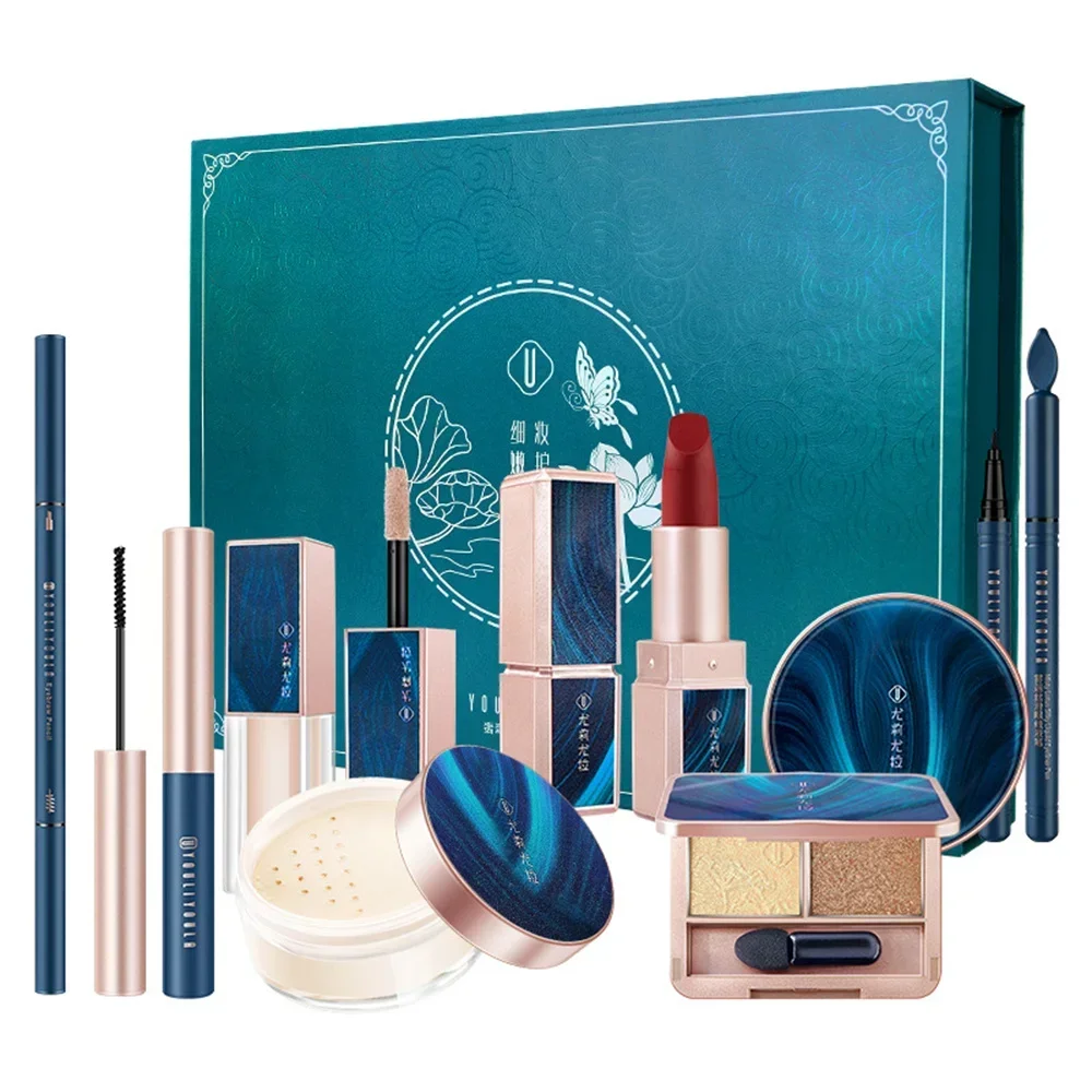 8pcs Makeup Set Gift Box Novice Learning Set Lipstick Concealer Foundation Eyeshadow Palette Setting Powder Women's Makeup Set 6
